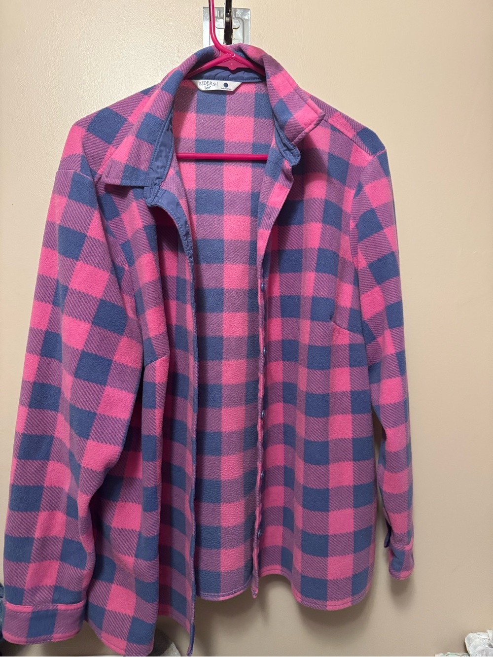 Lee Women's Pink and Blue Plaid Teddy Fleece Jacket